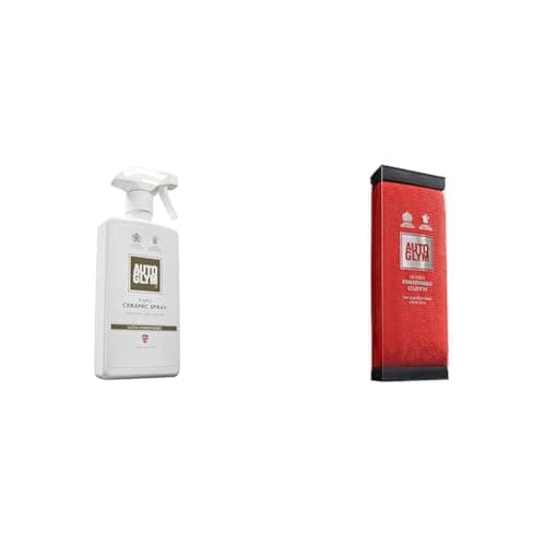 Image of Autoglym Rapid Ceramic Spray Ultra Hydrophobic, 500ml - Tropical Scented Ceramic Coating Car Spray Wax & AG 560008 Hi-Tech Finishing Cloth, Red, 31.0 cm*24.0 cm*13.0 cm