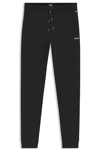Image of BOSS Mens Mix&Match Pants Embroidered-Logo Tracksuit Bottoms in Stretch Cotton Black