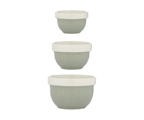 Image of Mason Cash Bakers Options | Earthenware Sage Green & White | Classic Bakeware for Dough, Pastry & Cake Mixing | Dishwasher & Freezer Safe (Measuring Cups Set 3)