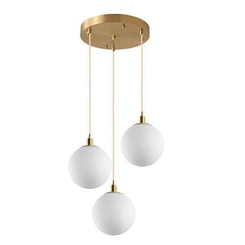 Image of ZTTECH Modern 3 Light Pendant Light White Glass Hanging Lamp Gold Finish Adjustable Height E27 Base for Kitchen Island Dining Room Living Room