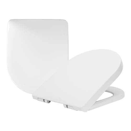 Image of Harbour Housewares Square Toilet Seat - White - Pack of 2 - Antibacterial Soft Close Toilet Seat Universal Plastic Loo Top Lid with Slow Closing Hinges, Fixings & Fittings
