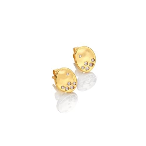 Image of Hot Diamonds Illuminate Gold Plated Silver Stud Earrings | 18ct Gold Plated 925 Sterling Silver Earrings | Real Diamond & White Topaz Gemstone Studs| Elegant Earrings For Women | Gift Wrap Included