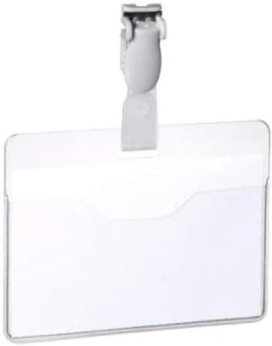 Image of Durable Name Badge 60 x 90 mm with Plastic Clip Transparent | Pack of 25 Badges | Includes Blank Insert Cards | Ideal for Events and Visitor Management