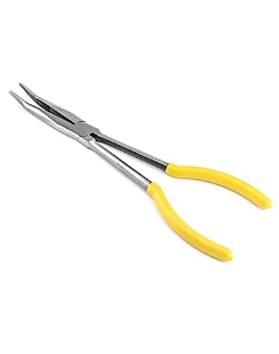 Image of QWORK® Bent Nose Pliers, Extra Long Steel Pliers with Curved, Bent 25°, 11" / 280mm