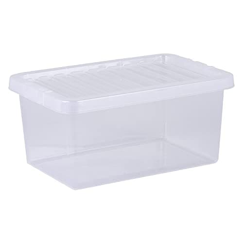 Image of Wham Crystal 5 x 11L Stackable Plastic Storage Boxes with Lids | Ideal for Home, Office, Toys & More | Small Boxes | Made in UK - Clear
