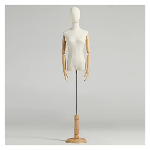 Image of OZBMA Mannequin Body Torso Female, Demountable Wooden Half Scale Dummy Manikins Dress Form with Head Arm for Wedding Photography Studio Display, 4 Style Base,Round,Small (European Square S)