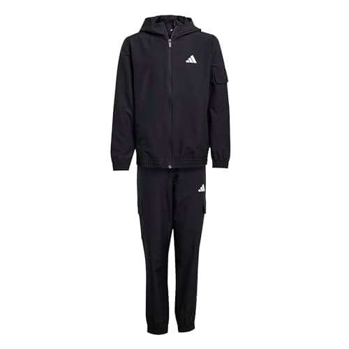 Image of adidas Unisex Kids Junior Woven Cargo Tracksuit, black/white, 15-16 Years