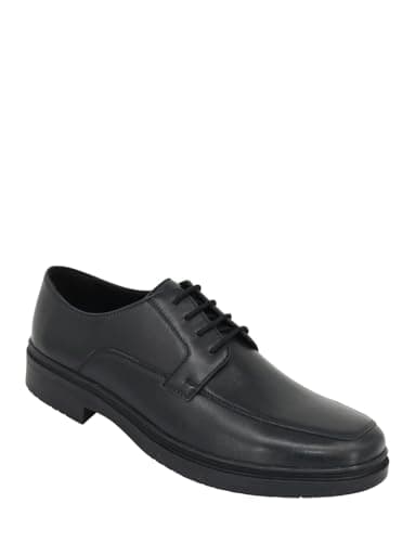 Image of Pegasus Men's Wide Fit Leather Derby Shoes, Classic Lace-Up Smart Shoes with Cushioned Footbed for All-Day Comfort Black 9