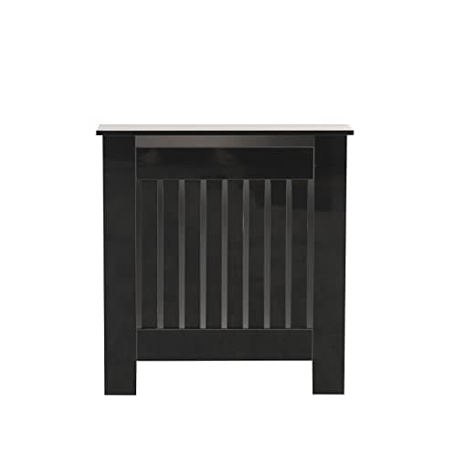 Image of CFDZ High Gloss Black Radiator Cover Cabinet Display Table Storage Shelf Vertical Slat Style Living Room Bedroom 4 Size S/M/L/XL (S: W78 x D19 x H85 cm(Overall Size))