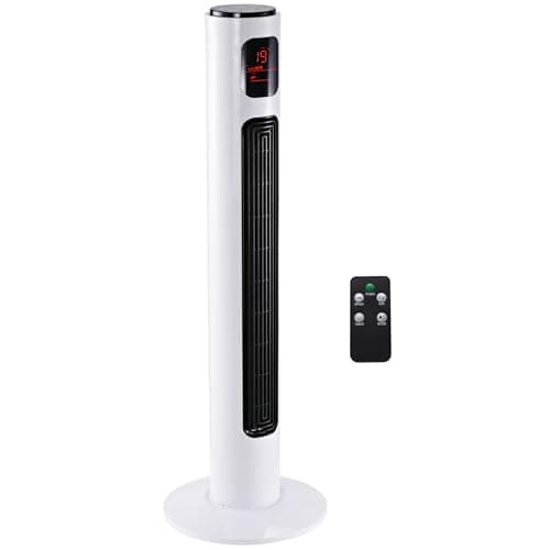 Image of HOMCOM 38'' Freestanding Tower Fan, 3 Speed 3 Mode, 12h Timer, 70 Degree Oscillation, LED Panel, 5M Remote Controller, White