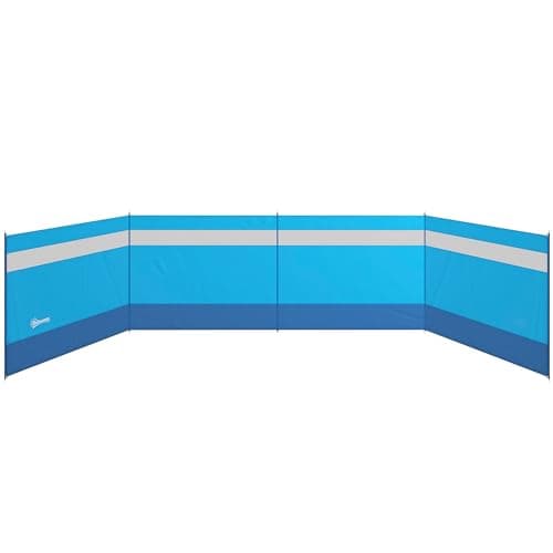 Image of Outsunny Camping Windbreak, 5 Pole Windbreaker Blocker with Clear Windows, Carry Bag and Steel Poles, for Beach Caravan Campervan, 725 x 140cm, Blue