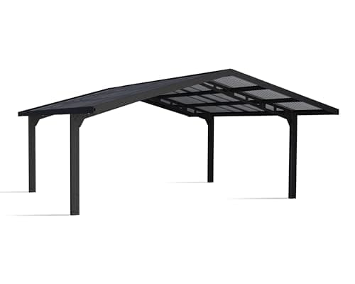 Image of Canopia by Palram Sydney Apex Double Carport Kit 20x20 572x587cm Black structure with Corrugated Solar Grey Panels