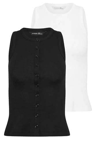 Image of PixieGirl Petite 2 Pack White & Black Ribbed Cotton Vest Top Petite