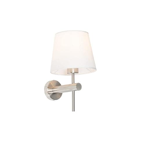 Image of Qazqa - Modern Wall Lamp I Wall Light White with Steel I Nickel Matt I Satin - Pluk- - Modern - Suitable for LED E27 | 1 Light - Steel Wall Light - Suitable for Living Room I Kitchen I Bedroom I
