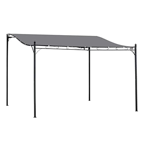 Image of Outsunny 4 x 3 Meters Canopy Metal Wall Gazebo Awning Garden Marquee Shelter Door Porch - Grey
