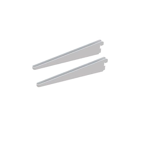 Image of 2x 27cm White Twin Slot Brackets – Adjustable Steel Shelf Support for Wood, MDF, or Metal Shelves – Antimicrobial Finish, 32mm Pitch – Sturdy Wall Mounted U-Bracket for Twin Slot Systems