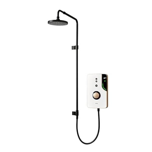 Image of Triton Showers ENlight® | Back to Wall Kit | Thermostatic Electric Shower | 9.5 kW | Smart|Digital with Black Showerhead & Anti Twist Hose | Brass
