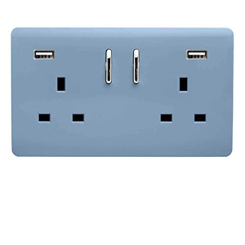 Image of Trendi 2 Gang Artistic Modern Glossy 13 Amp 2 x 3.1mA USB Switched Plug Socket Sky