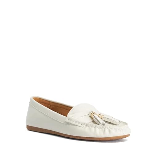 Image of Dune London Ladies Geen Leather Tassel Trim Loafers Size UK 5 White