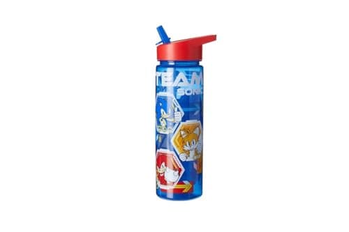 Image of HOX Sonic The Hedgehog Water Bottle 750ml Drinks Bottle Eco Friendly Bpa-Free Plastic Water-Bottle with Removable Straw, Spill & Leak Proof - Ideal Kids School Bottle, Blue