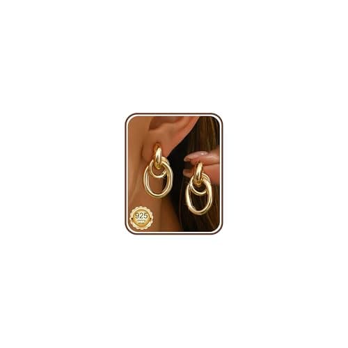 Image of MILACOLATO Gold Earrings for Women Hypoallergenic 925 Sterling Silver Stud Earrings Chunky 14K Gold Plated Earring Minimalist Lightweight Knot Drop Dangle Silver Earring Jewellery Gift for Her-DG