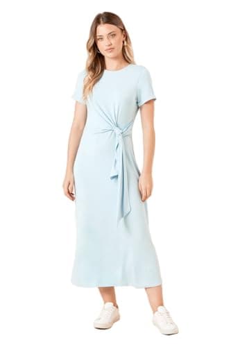 Image of Dorothy Perkins Women’s Tie Detail Short Sleeve Jersey Midi Dress Blue