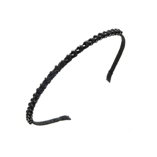 Image of Black Super Shiny Women Two Rows Black Crystal Beads Headband Girls Headwear Rhinestone Beaded Hair Band Hair Styling Accessories Women's Fashion Headbands