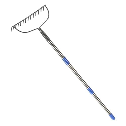 Image of Harrms 14 Tines Bow Rake Heavy Duty, 152cm Stainless Steel Garden Rake for Soil Preparation & Leveling, Adjustable Long Handle Yard Rake with Non-Slip Grip for Efficient Landscaping, Silver