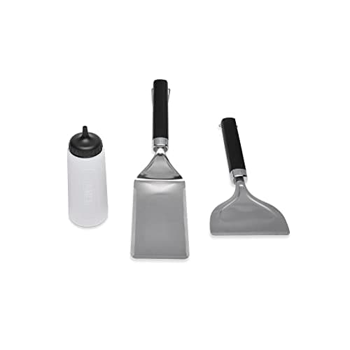 Image of Weber Griddle Starter Set / 3-Piece BBQ Accessory Set, Includes Barbecue Griddle Spatula, Scraper & Squeeze Bottle, Dishwasher-Safe, Non-Slip Silicone Handles, Stainless Steel Blades