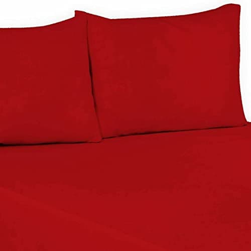 Image of Flat Sheet Plain Dyed Polycotton Bedsheet Super Soft Easy-Care Bedlinen Non-iron Flat Sheets/Top Sheets in Single-Double-King-Super king (Red, Single)