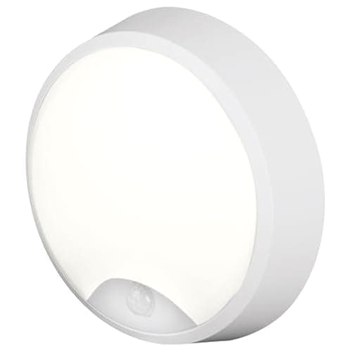 Image of 4lite Pylus Outdoor Round Wall Light (White) 1100lm Motion Sensor Bulkhead IP54 LED Integrated Exterior Light - 4L2/3215/PIR - 4Yr Guarantee