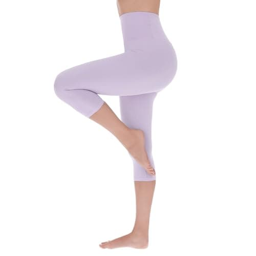 Image of FUTURO FASHION 3/4 Leggings for Women High Waisted Buttery Soft Capri Leggings Non See Through Stretchy Casual Everyday Yoga Running S-XXL Lilac L-XL