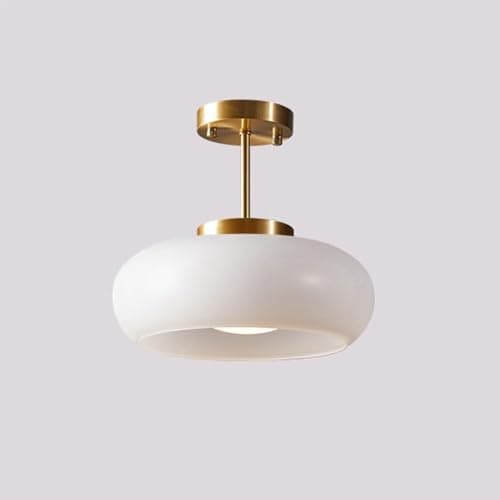 Image of YYQBY Gold Ceiling Lights Glass Semi Flush Mount Ceiling Light Orange/White Ceiling Lamp with Dome Glass Shade Brass Vintage Mid Century Modern Ceiling Light Fixtures for Hallway Dining Room YYQBYY (