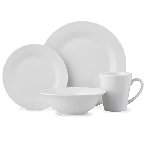 Image of Lewis's White Arctic Plate Set (16 Piece) White Dinner Sets/4X Large Dinner Plates, 4X Side Plates, 4X Bowls/Microwave/Dishwasher Safe/High Grade Porcelain