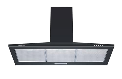 Image of Cookology CH900BK/A 90cm Chimney Cooker Hood Extractor Fan, Energy Rated A, 3 Speed, Kitchen Wall Mounted Range 900mm Hood, Adjustable Height, Air Recirculating & Ducting - Black