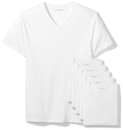 Image of Amazon Essentials Men's V-Neck Undershirt, Breathable, Cotton, Pack of 6, White, L