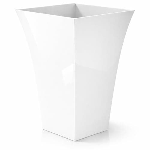 Image of CrazyGadget® Large Milano Tall Planter Square Plastic Garden Flower Plant Pot Gloss Finish (1, White)