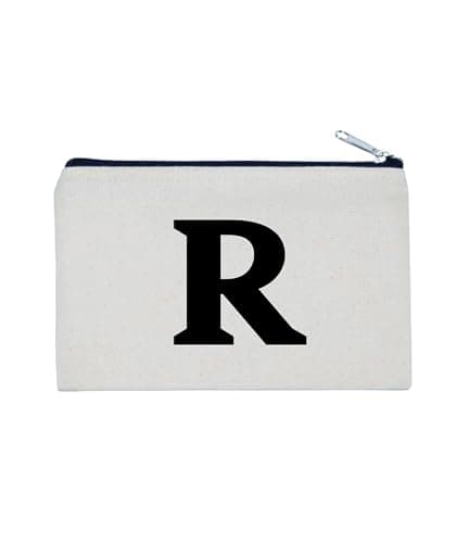 Image of Personalised Initial Simple Black Monogram Cotton Tote Bag, Shopper Bag, Pencil Case, Makeup Bag, Gymbag (Pencil Case, R)