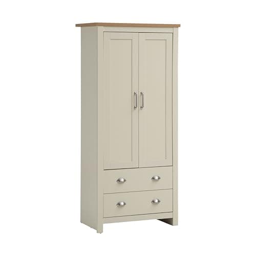 Image of 2 Door Wardrobe with Drawers and Shelves Cream and Oak Effect Bedroom Storage Furniture
