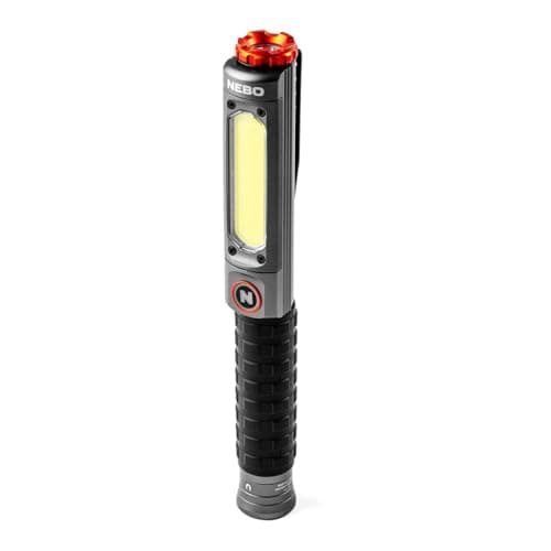 Image of NEBO Big Larry Pro Plus - 600 Lumen Torch with COB Work Light - Pocket Clip Magnetic Base for Hands-Free Lighting - Portable COB LED Dimmable Flashlight - Hazard Light-Red, Stealth