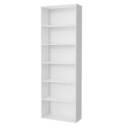 Image of Nera Wooden 6 Tier Bookcase Standing Shelf Tall Storage Shelving Unit for Storage (White)