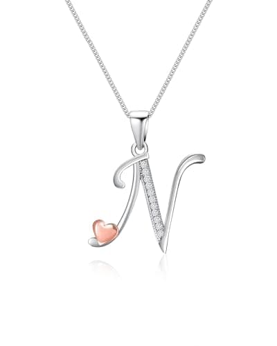 Image of Mesovor 925 Sterling Silver Initial Necklace for Women, Dainty Sterling Silver Letter Cubic Zirconia Necklace Jewelry Gifts for family Mother Sister Wife (Letter-N)