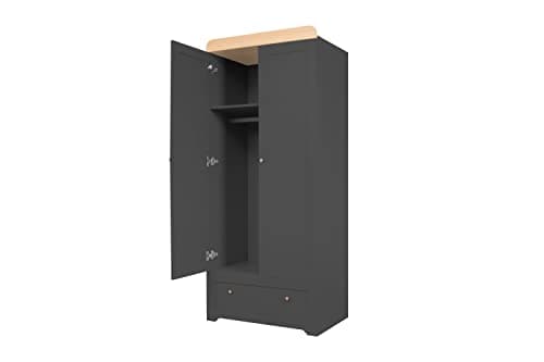 Image of Tutti Bambini Wooden Wardrobe for Childrens Bedroom | Rio Series | Solid Pine Nursery Furniture in (Slate Grey/Oak)
