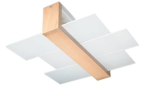Image of Ceiling lamp LED FENIKS SL.0076 SOLLUX Modern Plafond lamp Natural Wood White E27 2-Light Glass Wood for The Kitchen and The Bedroom