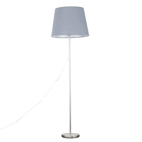 Image of MiniSun | Modern Floor Lamp in a Brushed Chrome Metal Finish with an Extra Large Grey Shade | Floor Lamps & Torchieres, Home Décor & Improvement Essential | Includes 6W LED E27 Light Bulb