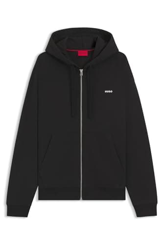 Image of HUGO Mens Dapozip Cotton-terry zip-up hoodie with logo print Black