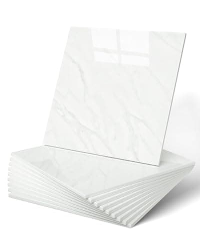 Image of WADILE 10pcs Waterproof Peel and Stick Marble Wall Tiles, 30x30 cm Self-Adhesive PVC Panels for Bathroom, Kitchen, and Living Room Earl White