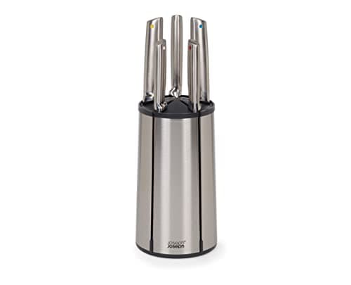 Image of Joseph Joseph Elevate - Steel Knives Carousel 5-piece Set with Rotating Stainless-Steel Knife Block, Japanese Stainless-Steel Blades, Fingerprint-Proof Coating and Non-Slip Base