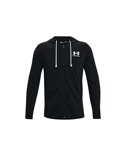 Image of Under Armour Men's Rival Terry Left Chest Full Zip, Lightweight Men's Gym Top with Zip, Comfortable Sports Top for Warm-Ups and Training,Black / / Onyx White,3XL