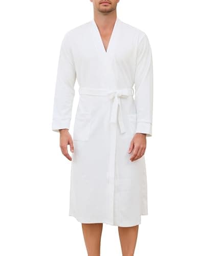 Image of Sopesil Men's Dressing Gowns Waffle Robes Cotton Soft Luxury Bathrobe Lightweight Loungewear Sleepwear Spa and Hotel, White, 3XL